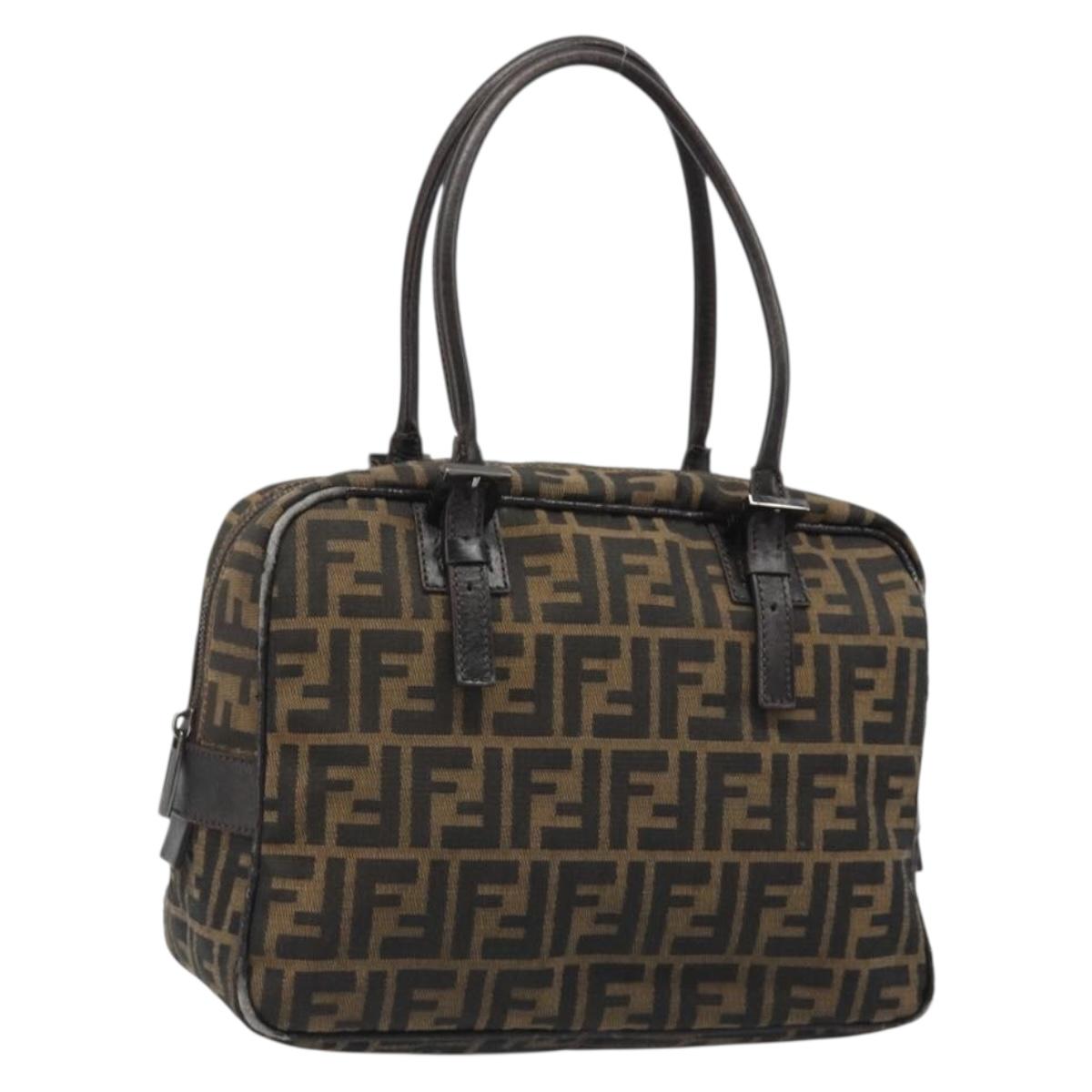 FENDI Zucca Canvas Hand Bag Black Brown Auth mr2615A