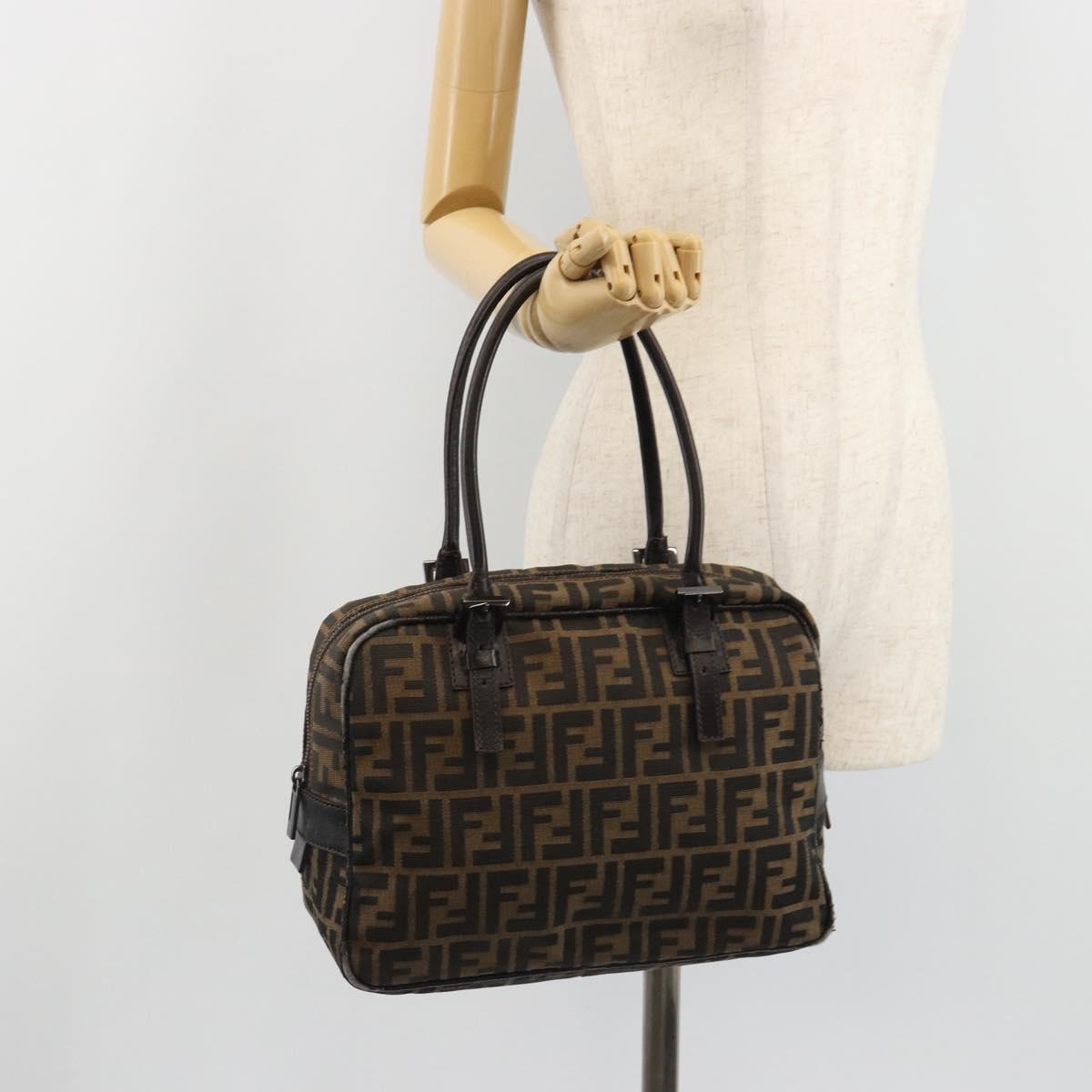 FENDI Zucca Canvas Hand Bag Black Brown Auth mr2615A