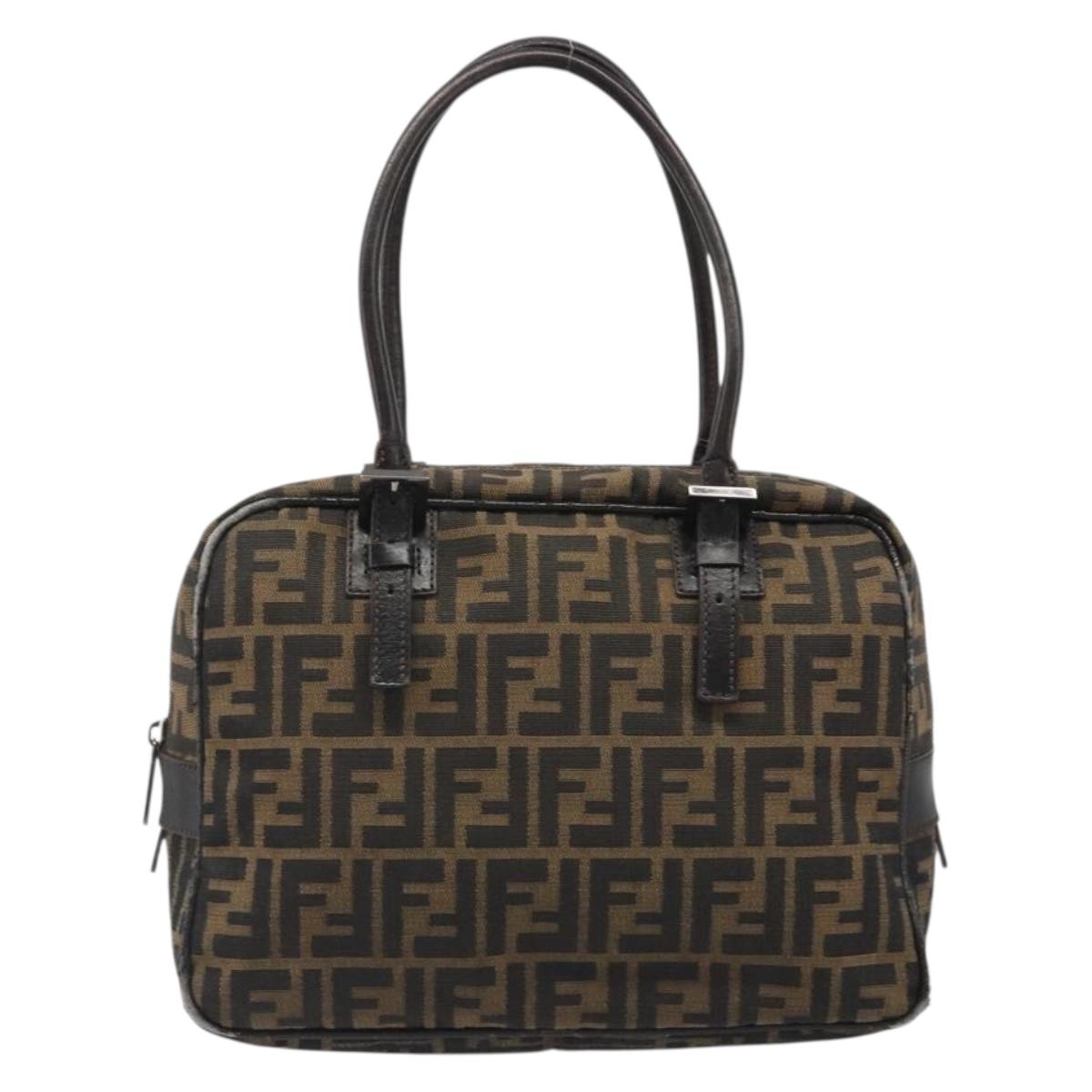 FENDI Zucca Canvas Hand Bag Black Brown Auth mr2615A