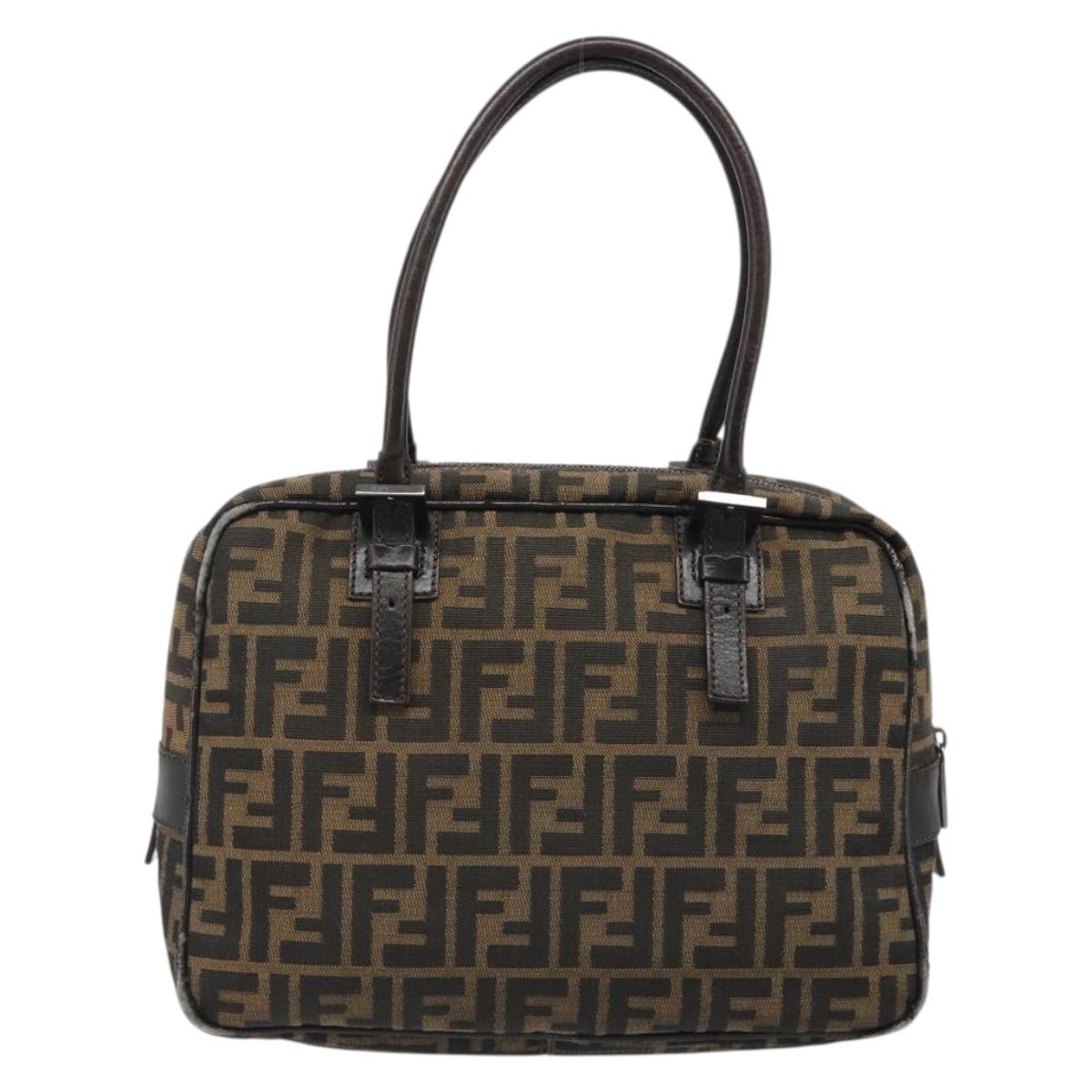 FENDI Zucca Canvas Hand Bag Black Brown Auth mr2615A