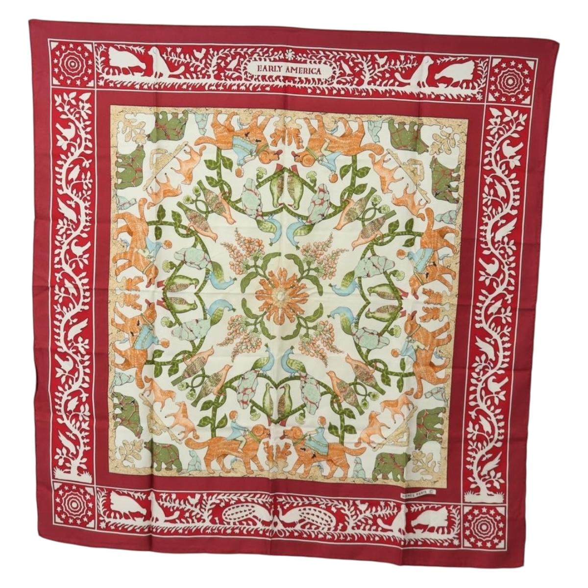 HERMES Carre 90 Scarf Silk Red Auth mr2616