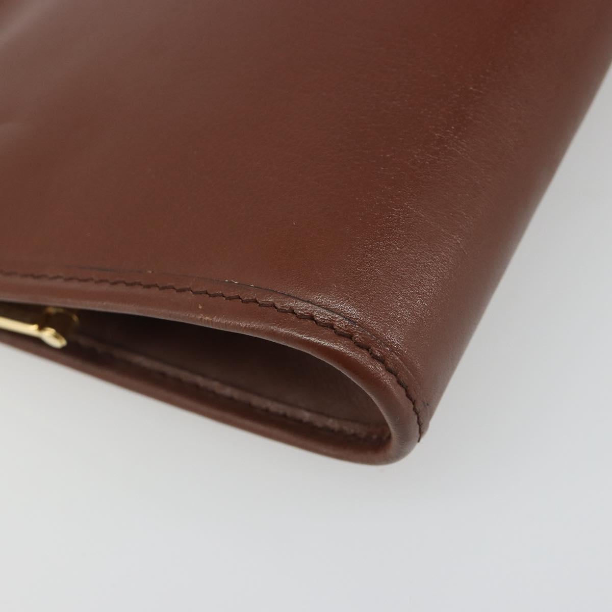 Christian Dior Clutch Bag Leather Brown gold Auth mr2617A