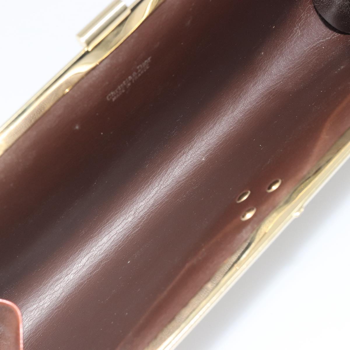 Christian Dior Clutch Bag Leather Brown gold Auth mr2617A