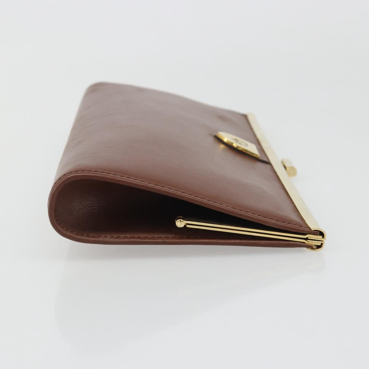 Christian Dior Clutch Bag Leather Brown gold Auth mr2617A