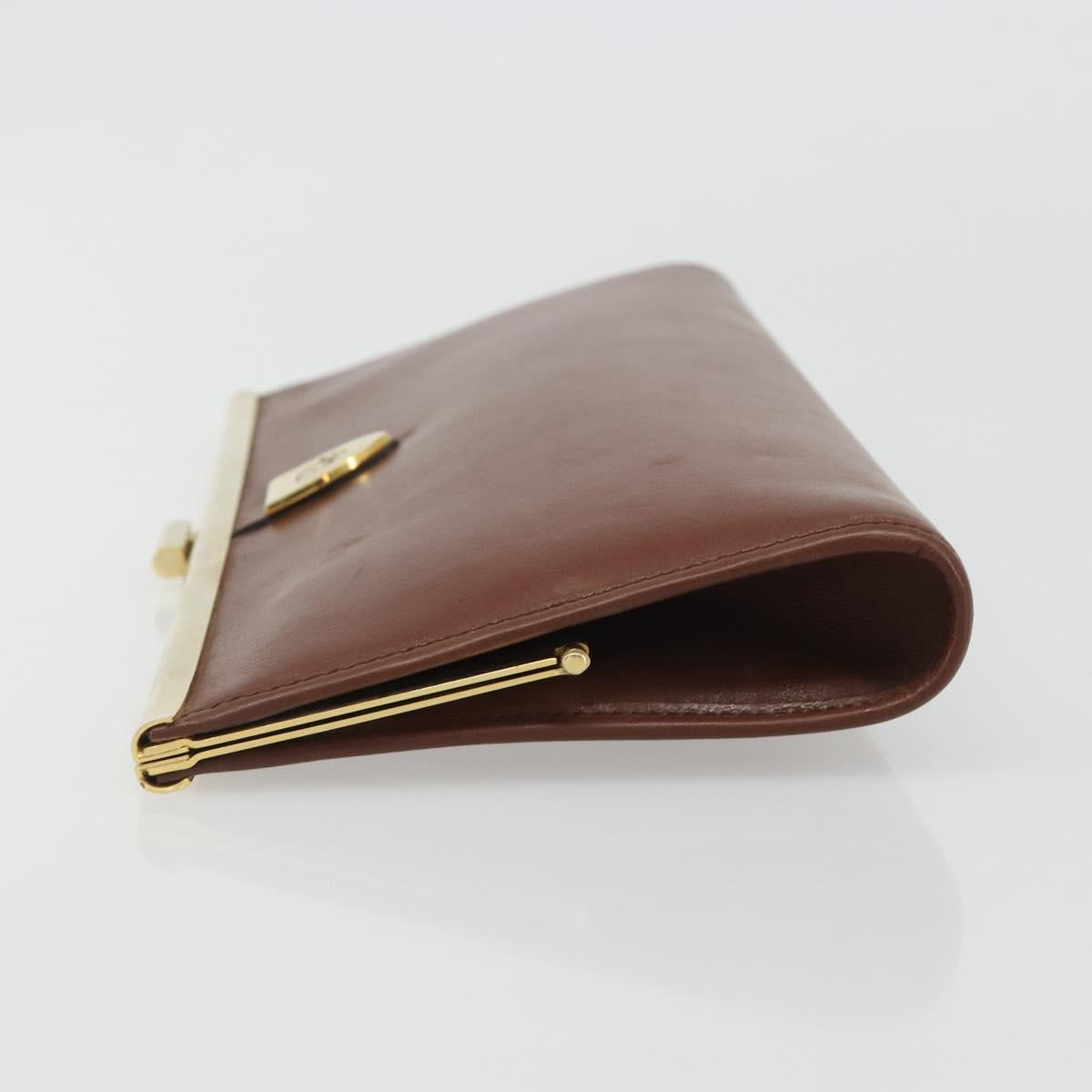 Christian Dior Clutch Bag Leather Brown gold Auth mr2617A