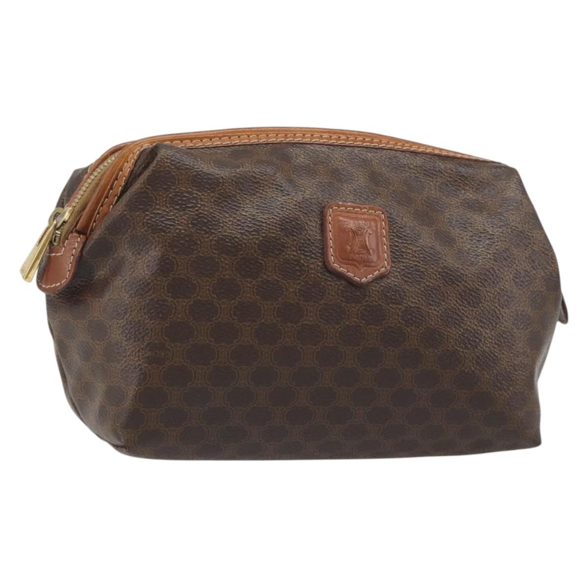 CELINE Macadam Canvas Clutch Bag PVC Leather Brown Gold Auth mr2620