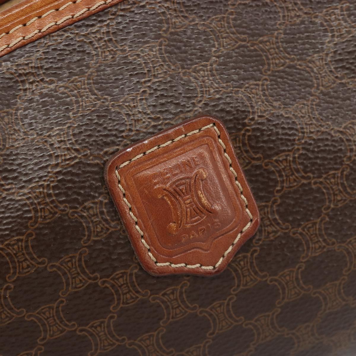 CELINE Macadam Canvas Clutch Bag PVC Leather Brown Gold Auth mr2620