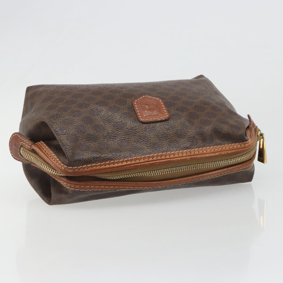 CELINE Macadam Canvas Clutch Bag PVC Leather Brown Gold Auth mr2620