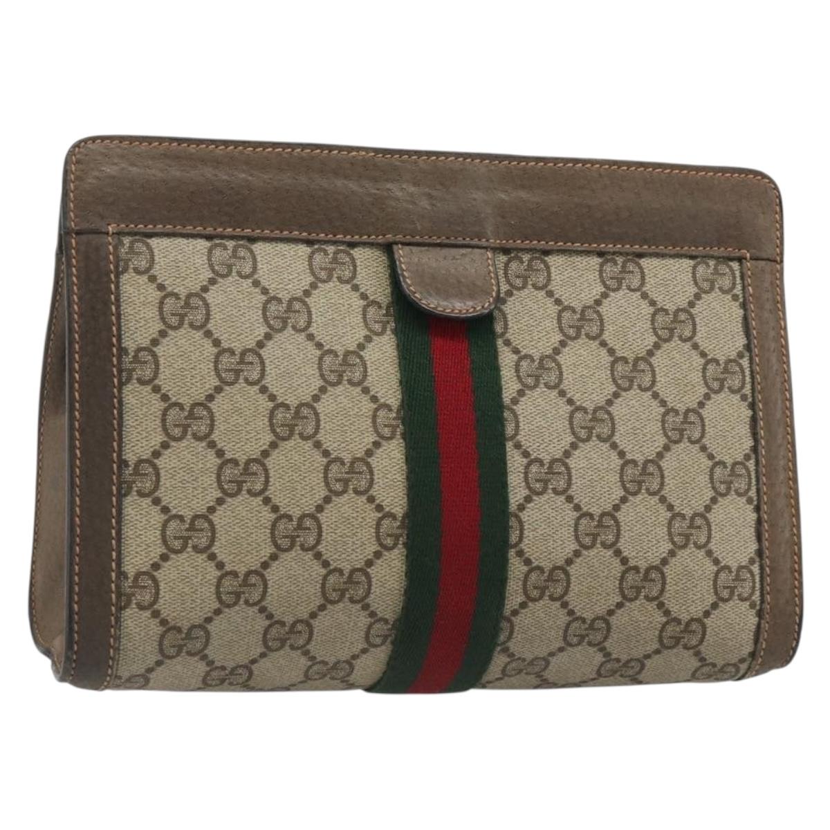 GUCCI GG Supreme Web Sherry Line Clutch Bag PVC Beige 89 01 001 Auth mr2624