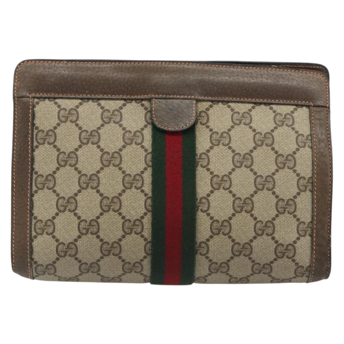 GUCCI GG Supreme Web Sherry Line Clutch Bag PVC Beige 89 01 001 Auth mr2624