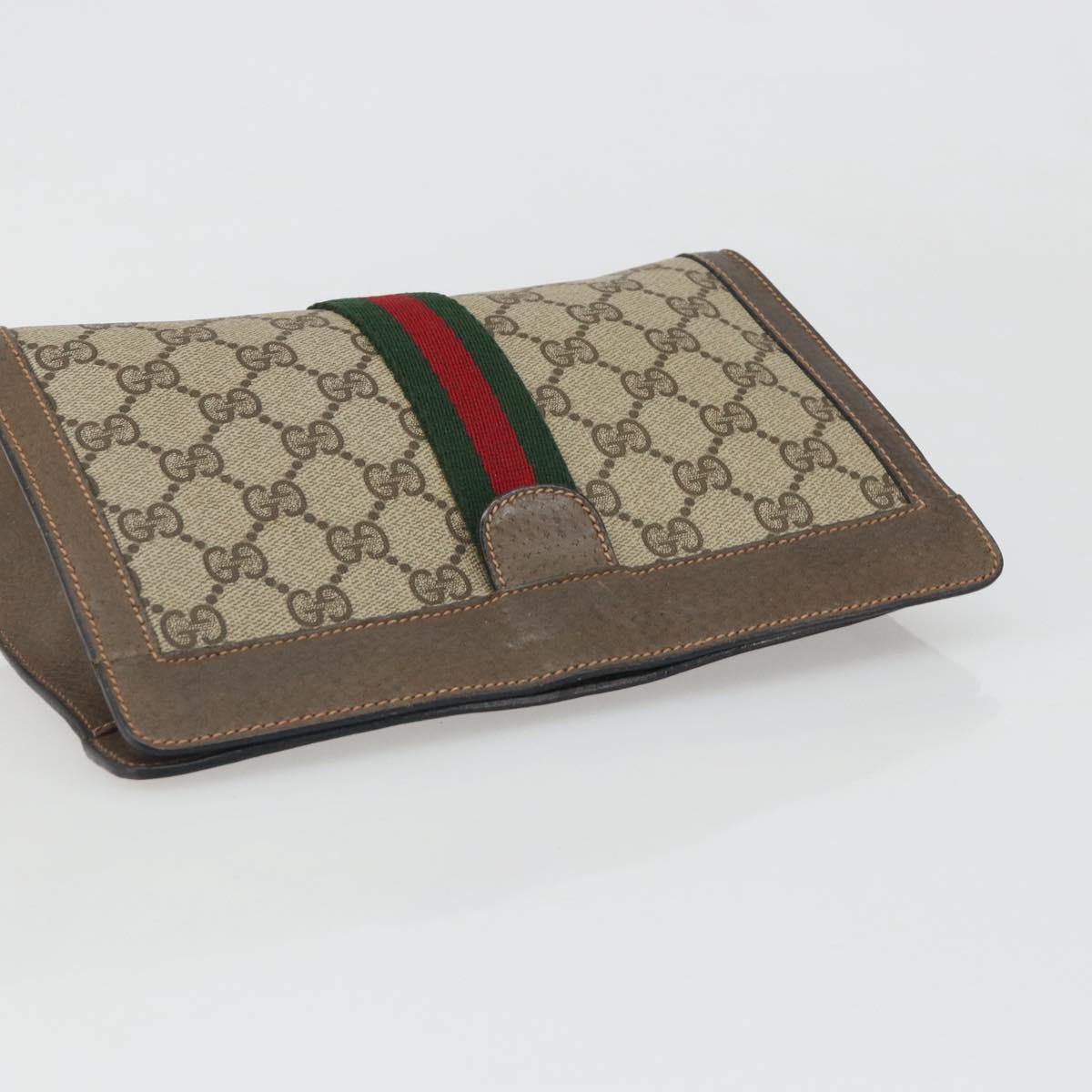 GUCCI GG Supreme Web Sherry Line Clutch Bag PVC Beige 89 01 001 Auth mr2624