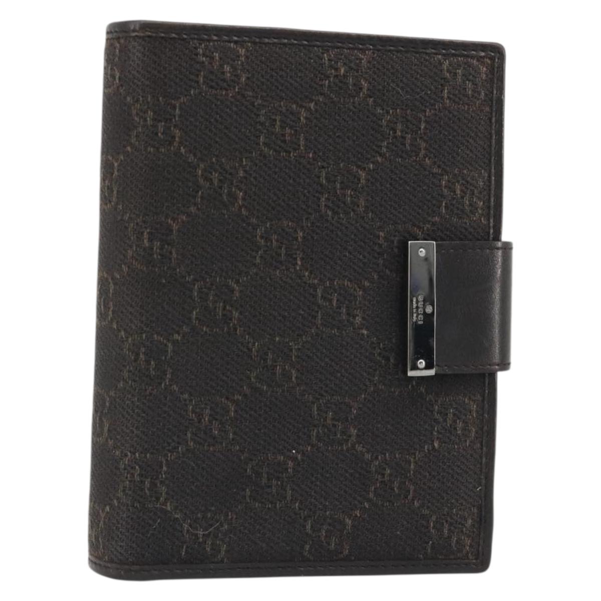 GUCCI GG Canvas Day Planner Cover Brown Silver Auth mr2627A