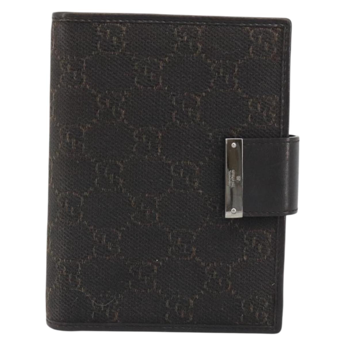 GUCCI GG Canvas Day Planner Cover Brown Silver Auth mr2627A