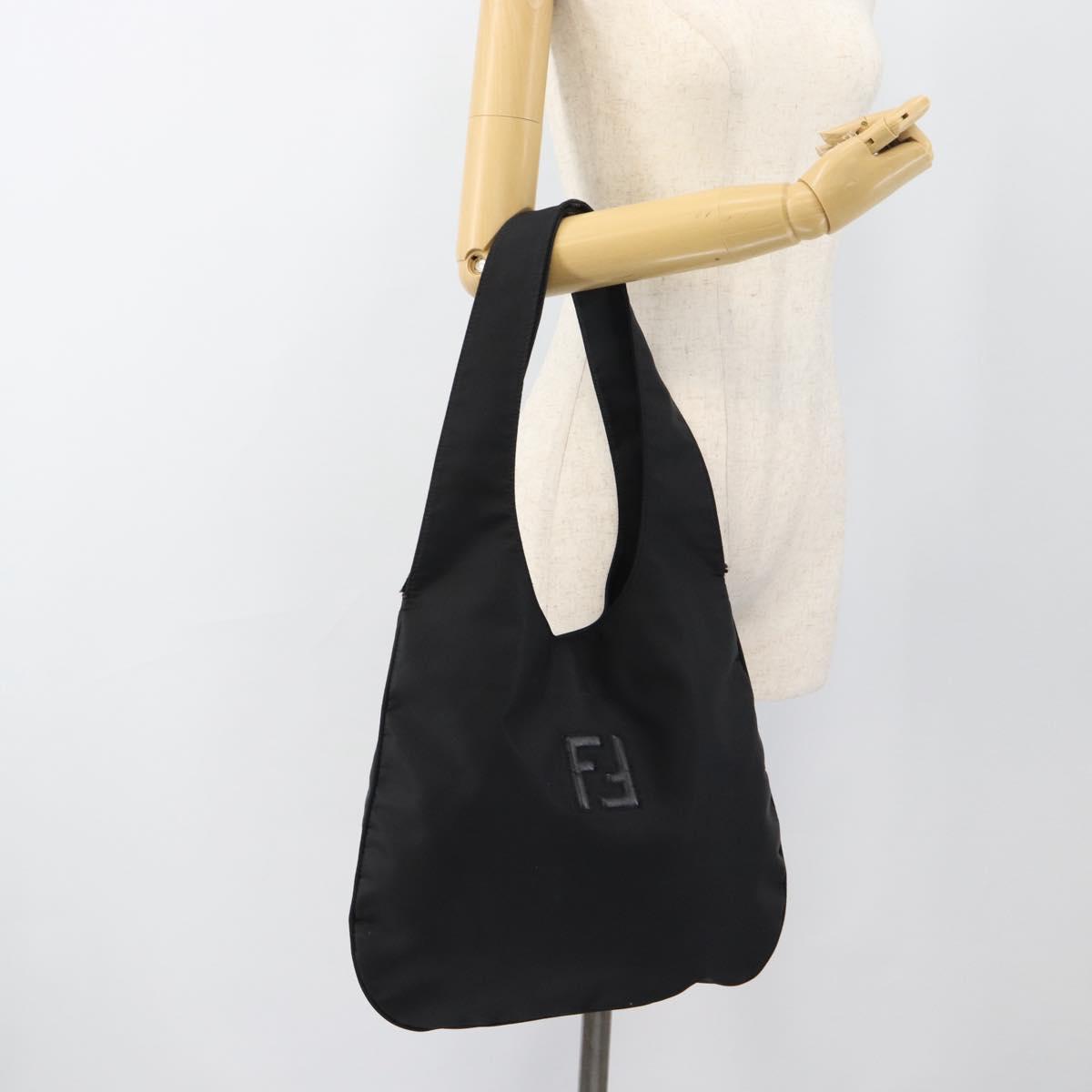 FENDI Shoulder Bag Nylon Black Silver Auth mr2630