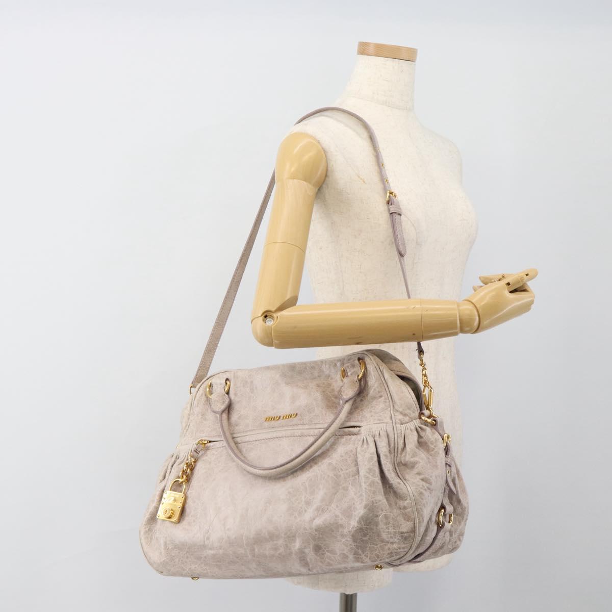Miu Miu Hand Bag Leather 2way Beige Pink Gold Auth mr2631M