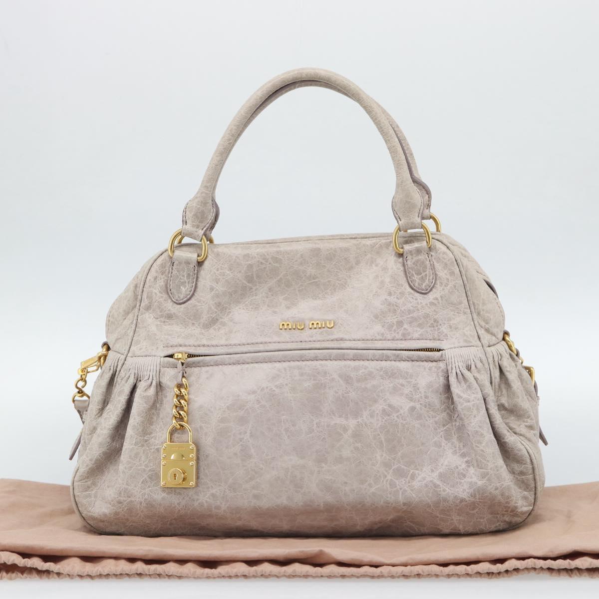 Miu Miu Hand Bag Leather 2way Beige Pink Gold Auth mr2631M