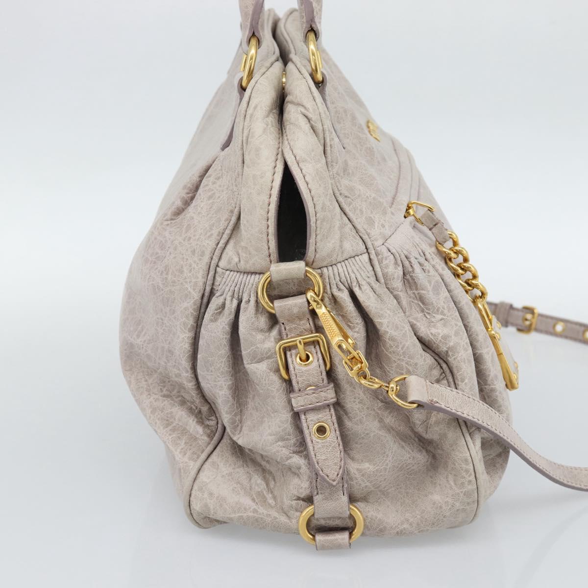 Miu Miu Hand Bag Leather 2way Beige Pink Gold Auth mr2631M