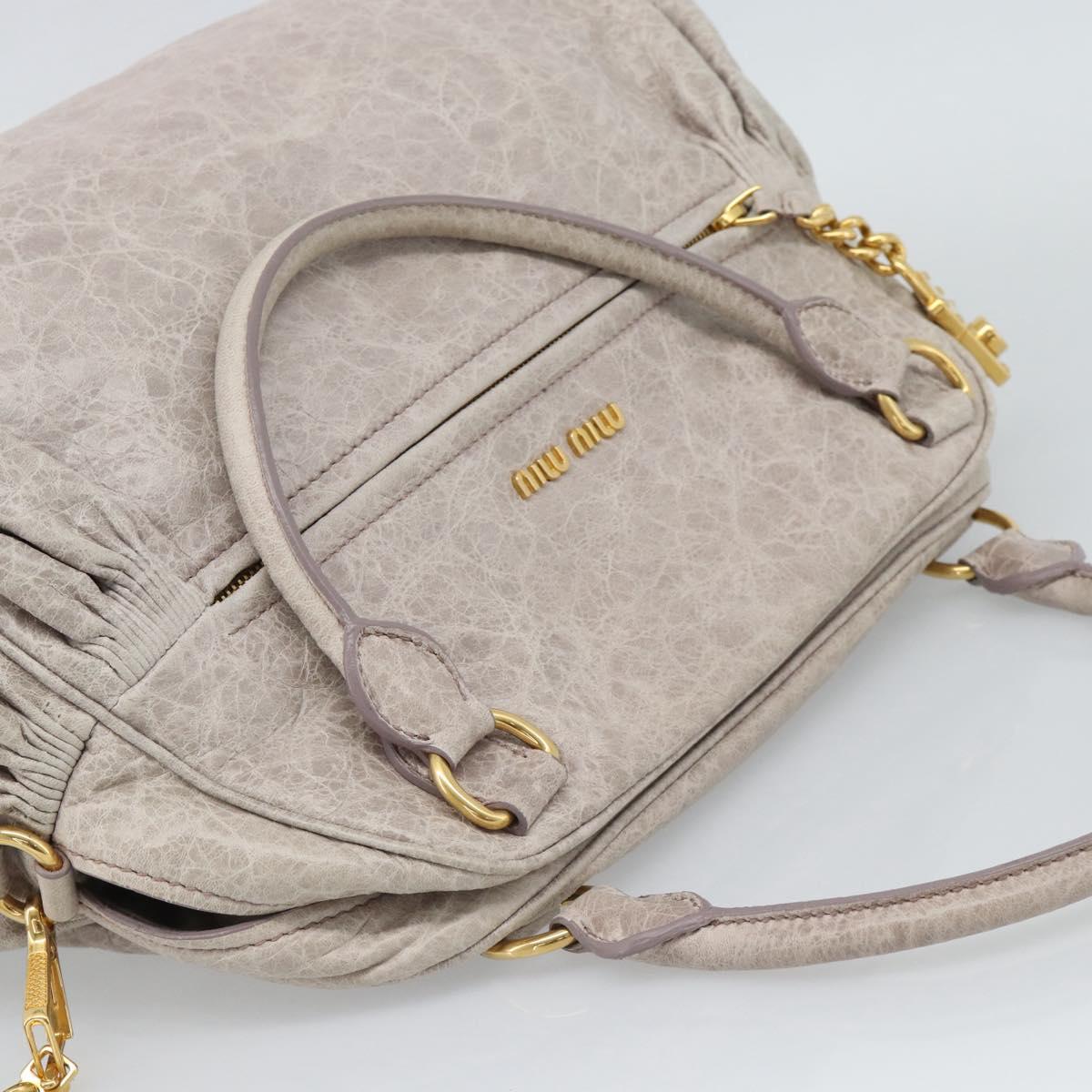 Miu Miu Hand Bag Leather 2way Beige Pink Gold Auth mr2631M