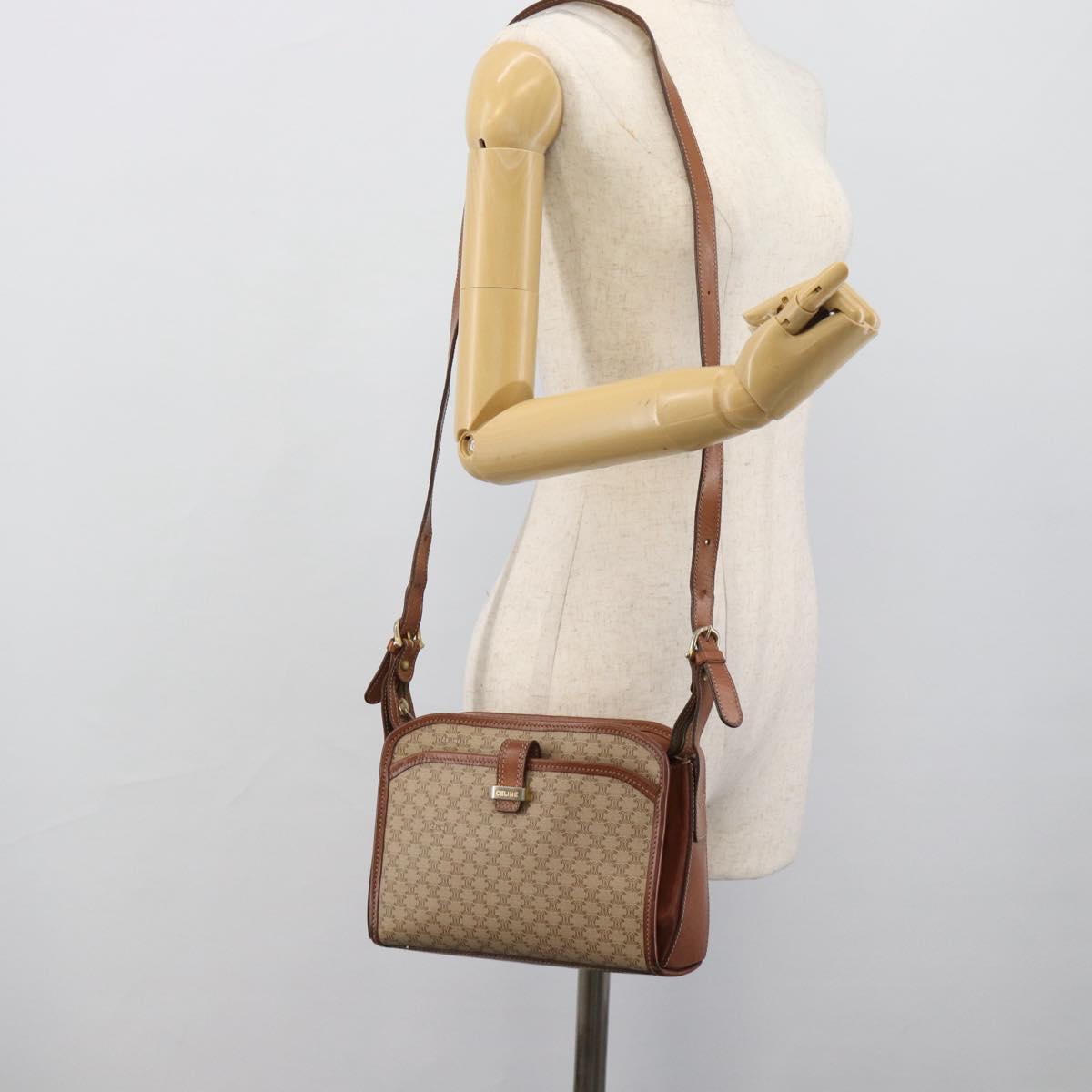 CELINE Macadam Canvas Shoulder Bag PVC Beige Gold Auth mr2636