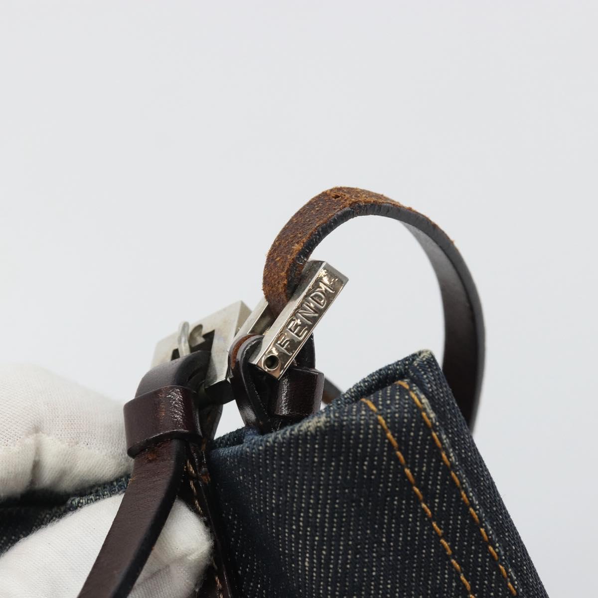 FENDI Tote Bag Denim Blue Silver Auth mr2637