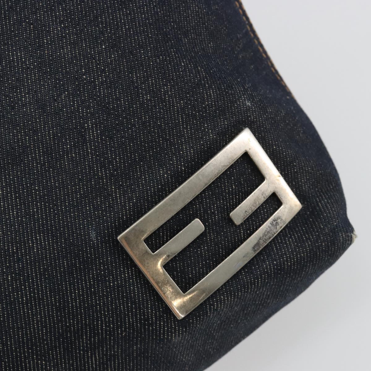 FENDI Tote Bag Denim Blue Silver Auth mr2637
