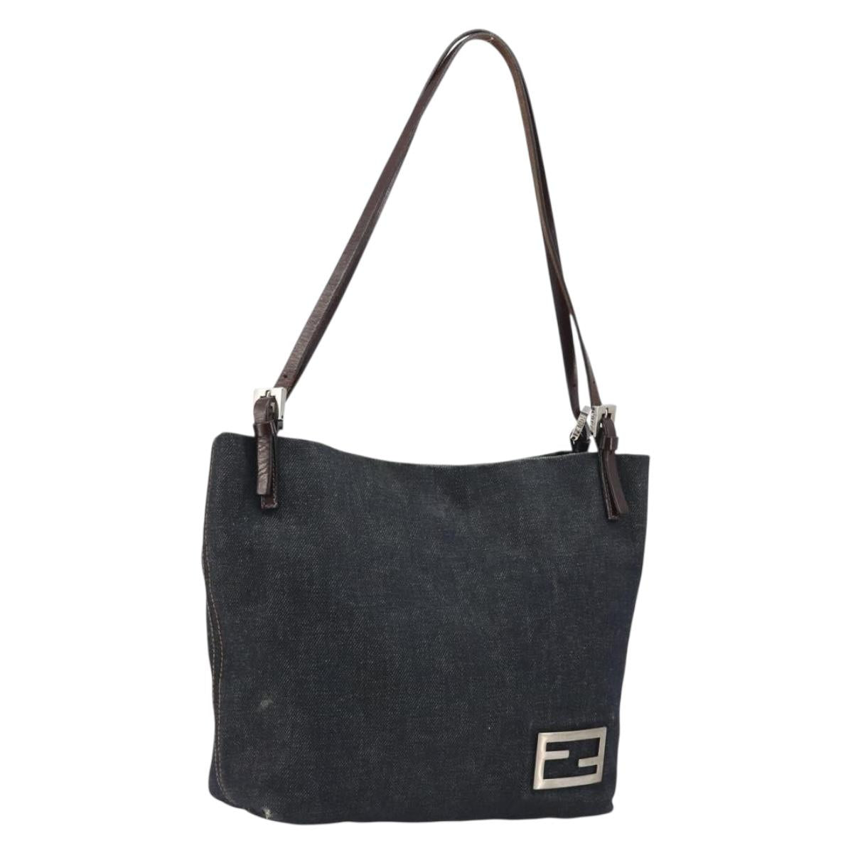 FENDI Tote Bag Denim Blue Silver Auth mr2637