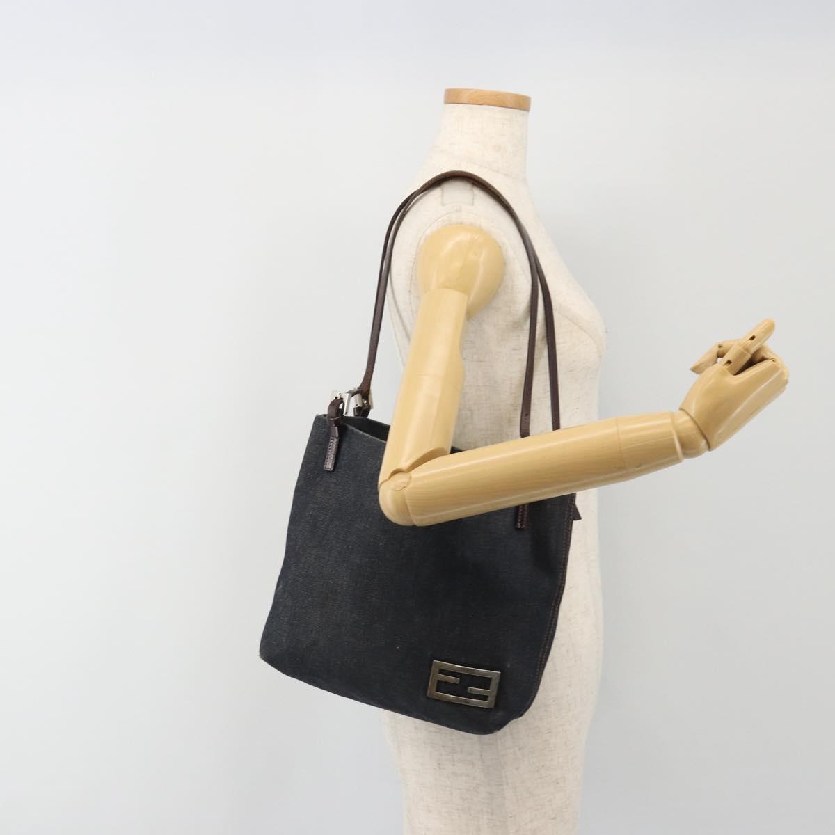 FENDI Tote Bag Denim Blue Silver Auth mr2637