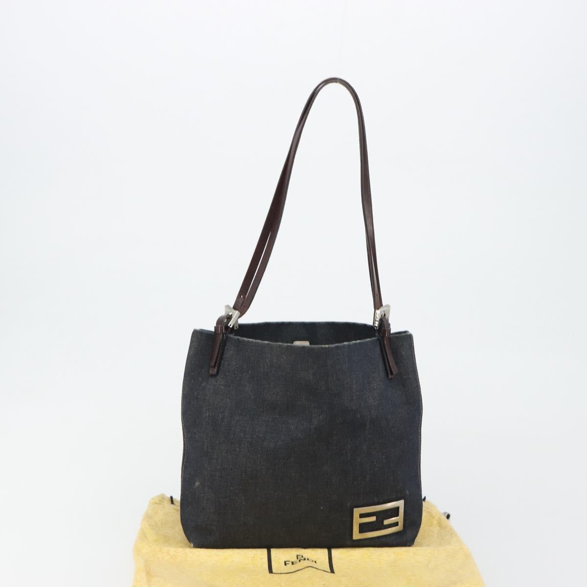 FENDI Tote Bag Denim Blue Silver Auth mr2637