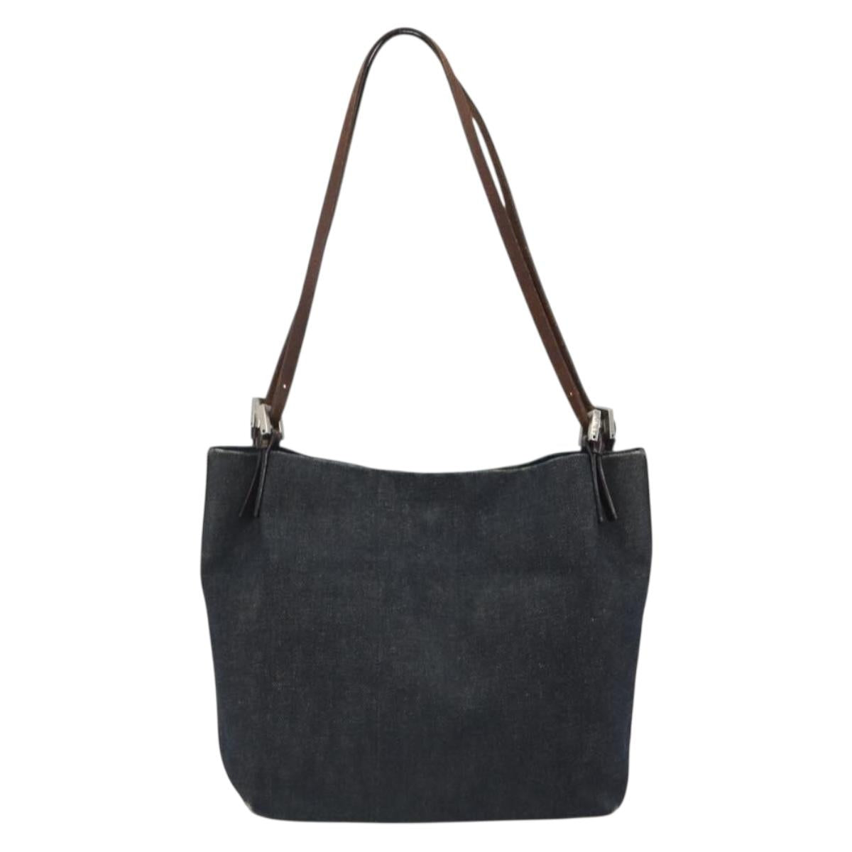 FENDI Tote Bag Denim Blue Silver Auth mr2637