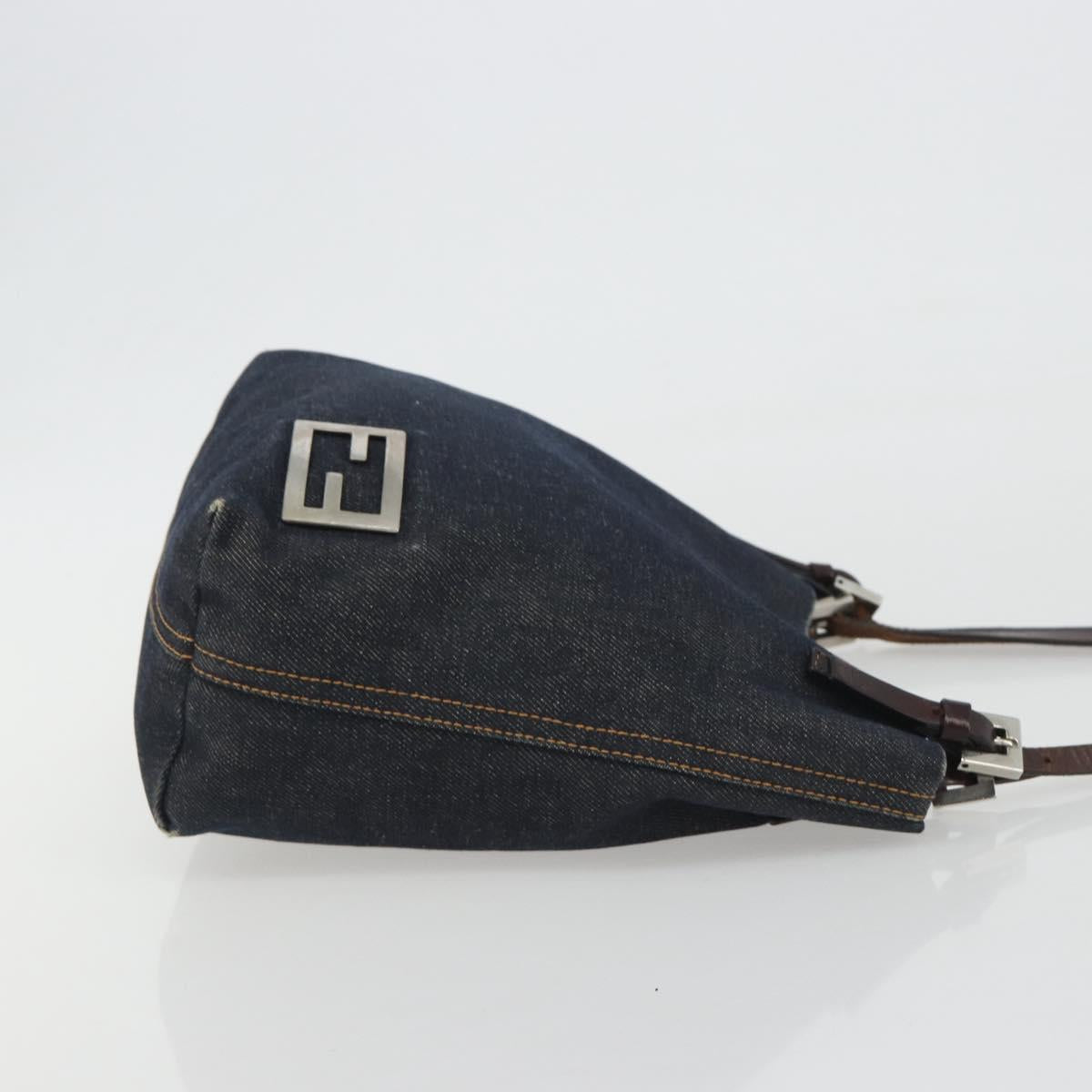 FENDI Tote Bag Denim Blue Silver Auth mr2637