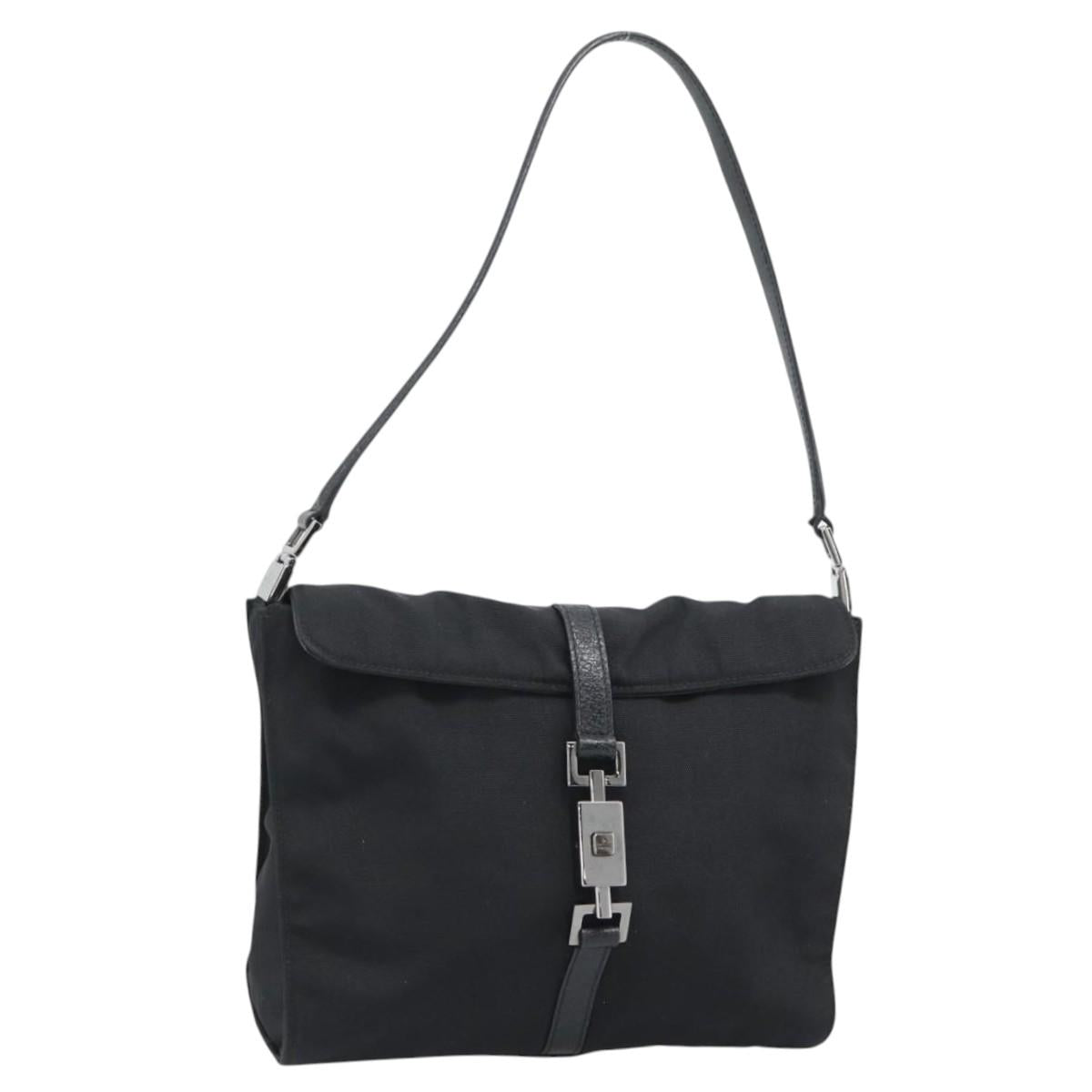 GUCCI Hand Bag Nylon Black Silver 001 3734 Auth mr2639