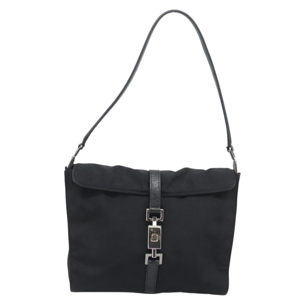 GUCCI Hand Bag Nylon Black Silver 001 3734 Auth mr2639