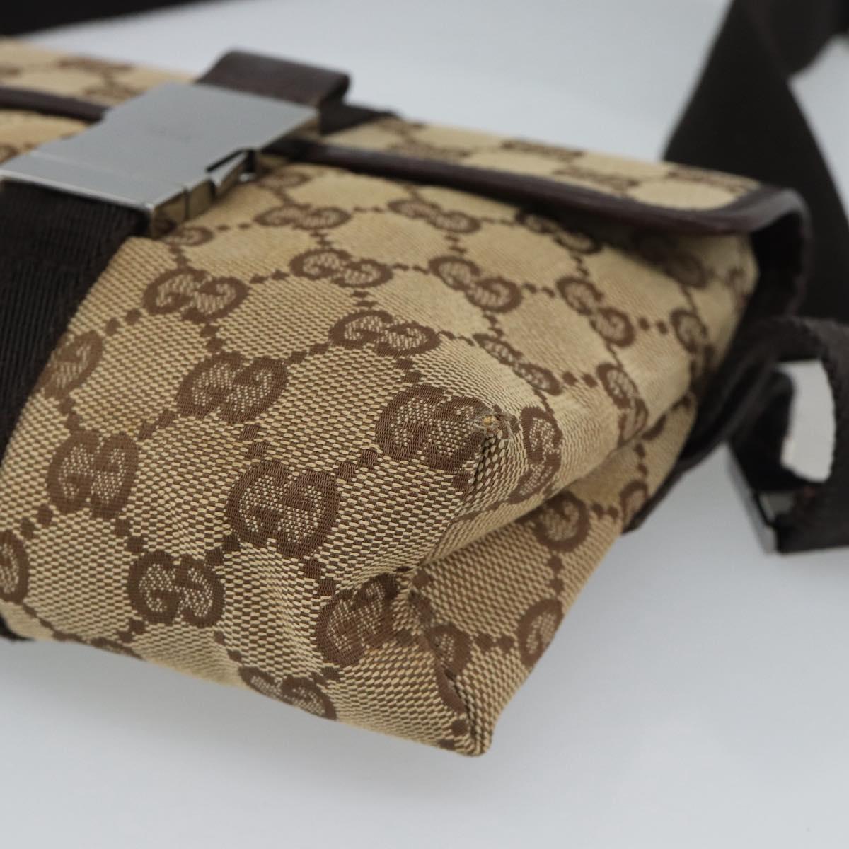 GUCCI GG Canvas Waist Bag Brown Silver 131236 Auth mr2640
