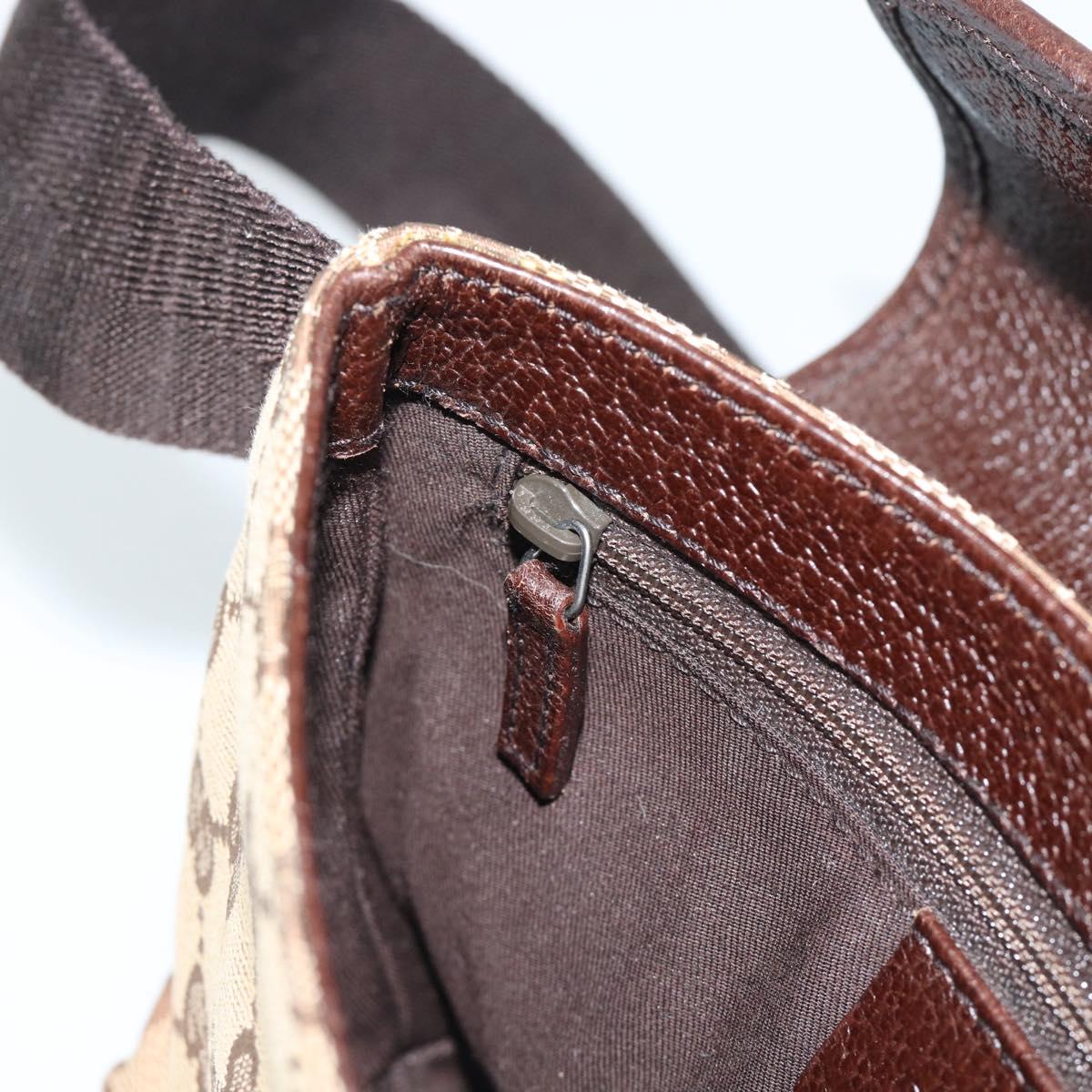 GUCCI GG Canvas Waist Bag Brown Silver 131236 Auth mr2640