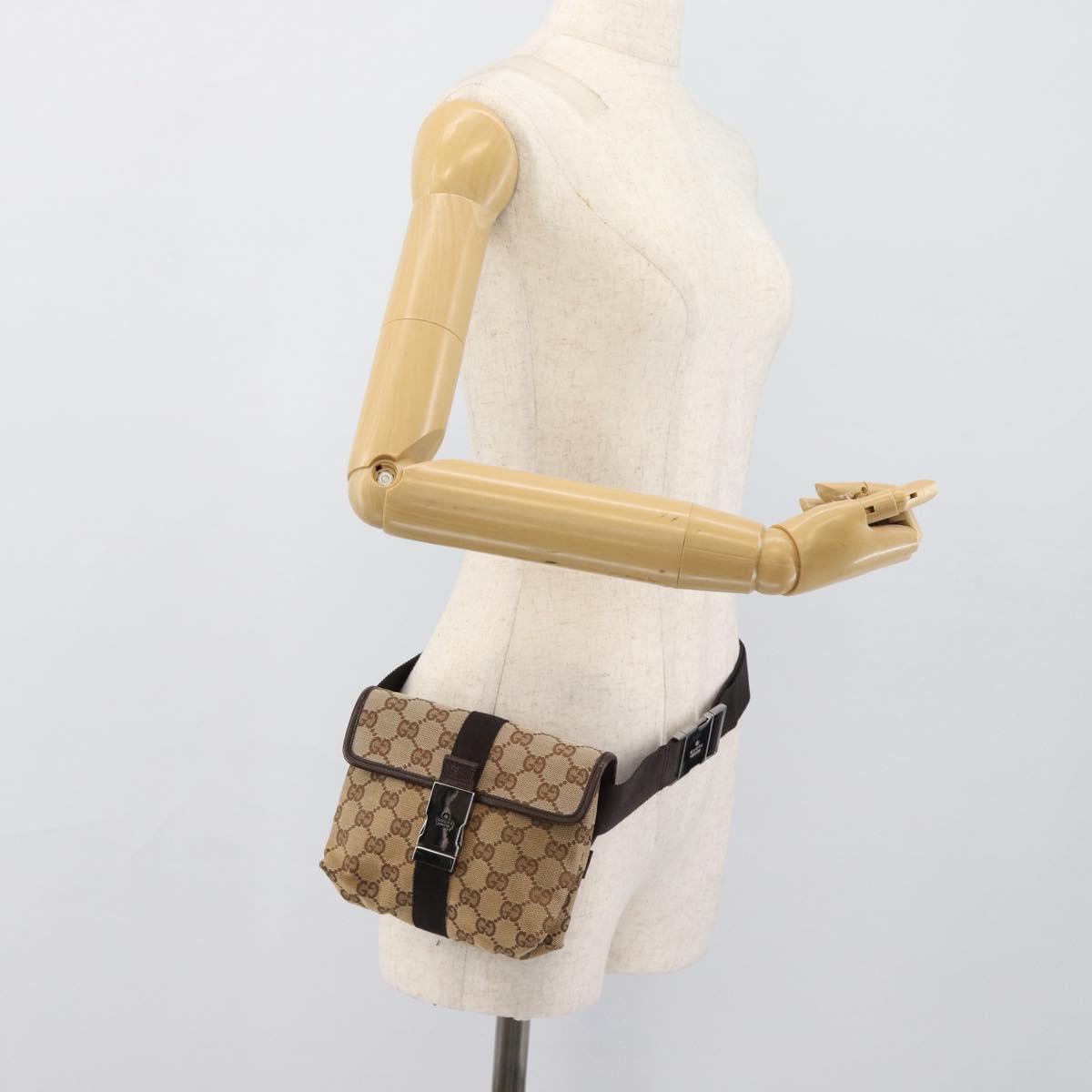 GUCCI GG Canvas Waist Bag Brown Silver 131236 Auth mr2640