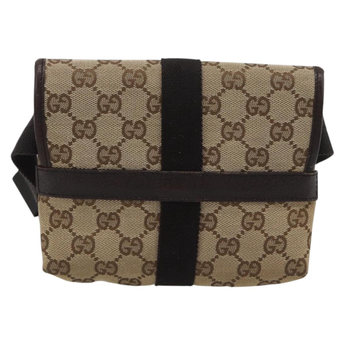 GUCCI GG Canvas Waist Bag Brown Silver 131236 Auth mr2640