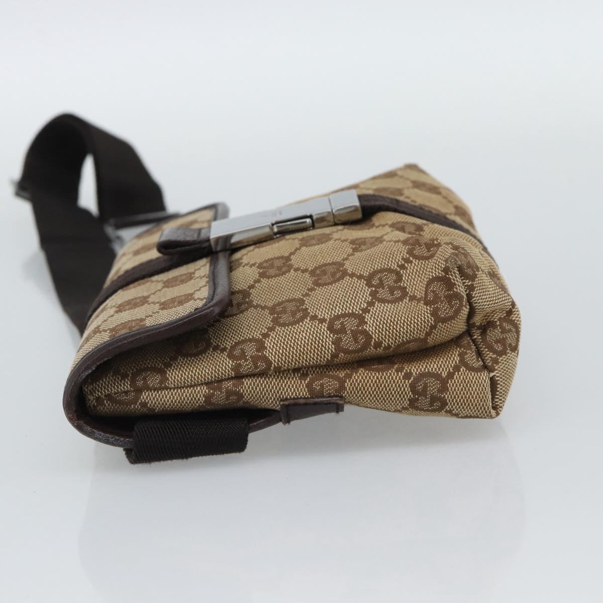 GUCCI GG Canvas Waist Bag Brown Silver 131236 Auth mr2640