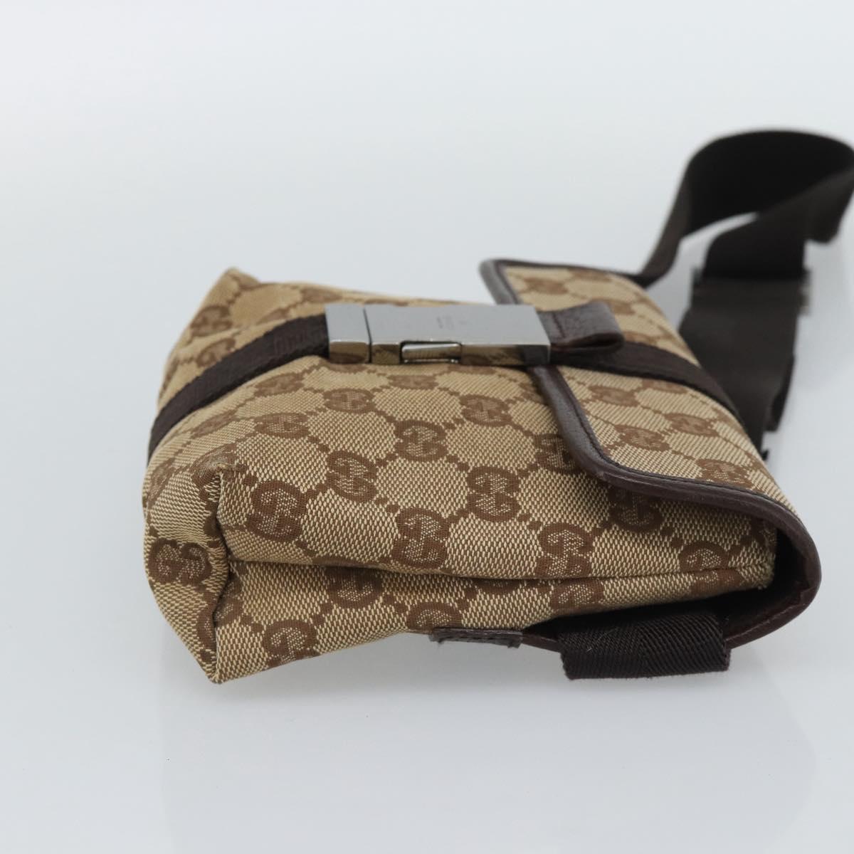 GUCCI GG Canvas Waist Bag Brown Silver 131236 Auth mr2640