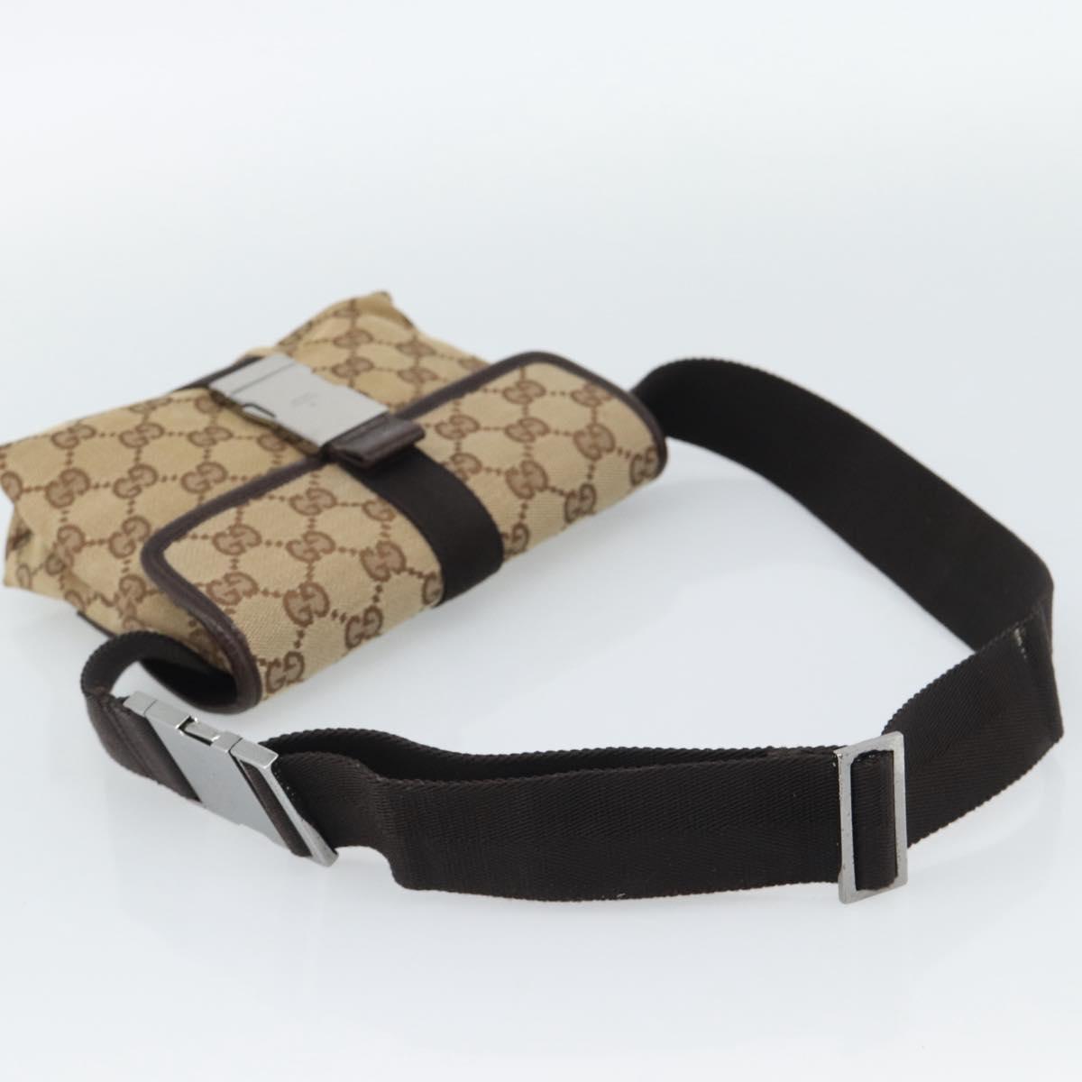 GUCCI GG Canvas Waist Bag Brown Silver 131236 Auth mr2640