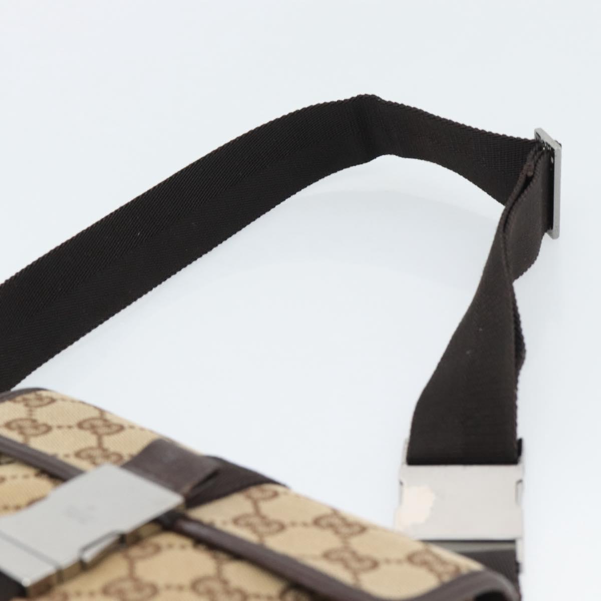 GUCCI GG Canvas Waist Bag Brown Silver 131236 Auth mr2640
