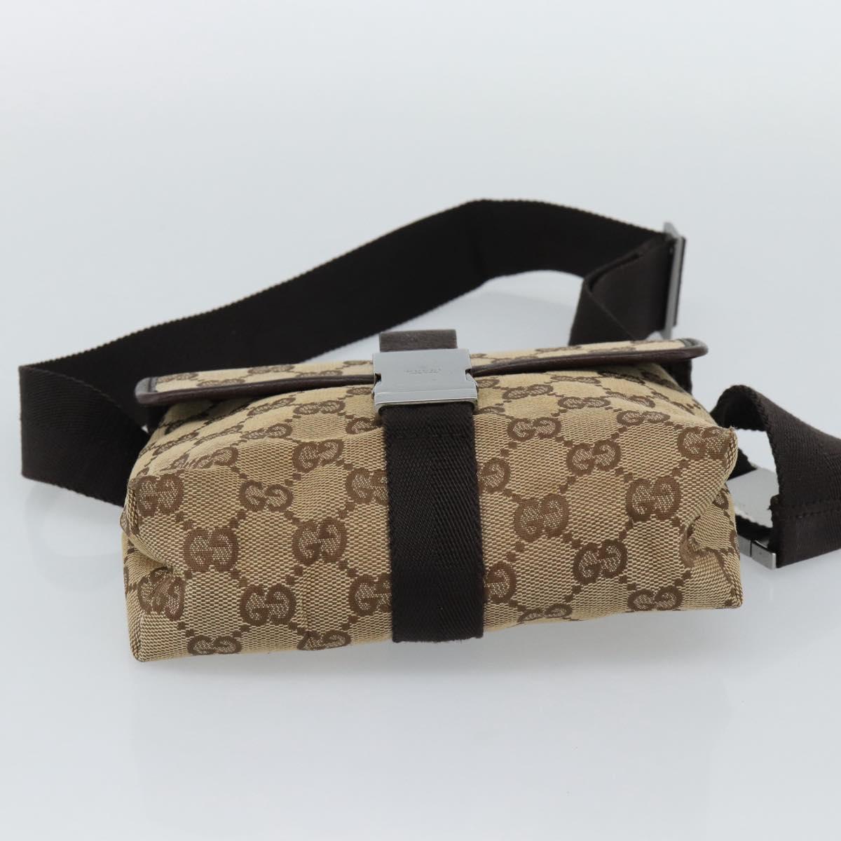 GUCCI GG Canvas Waist Bag Brown Silver 131236 Auth mr2640