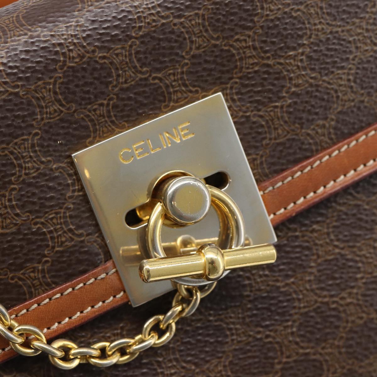 CELINE Macadam Canvas Hand Bag PVC Leather Brown Gold Auth mr2642
