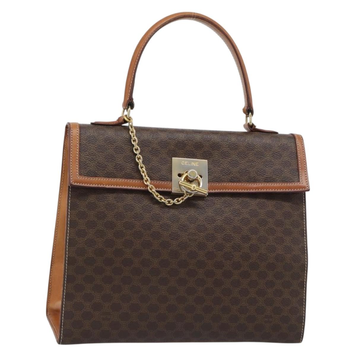 CELINE Macadam Canvas Hand Bag PVC Leather Brown Gold Auth mr2642