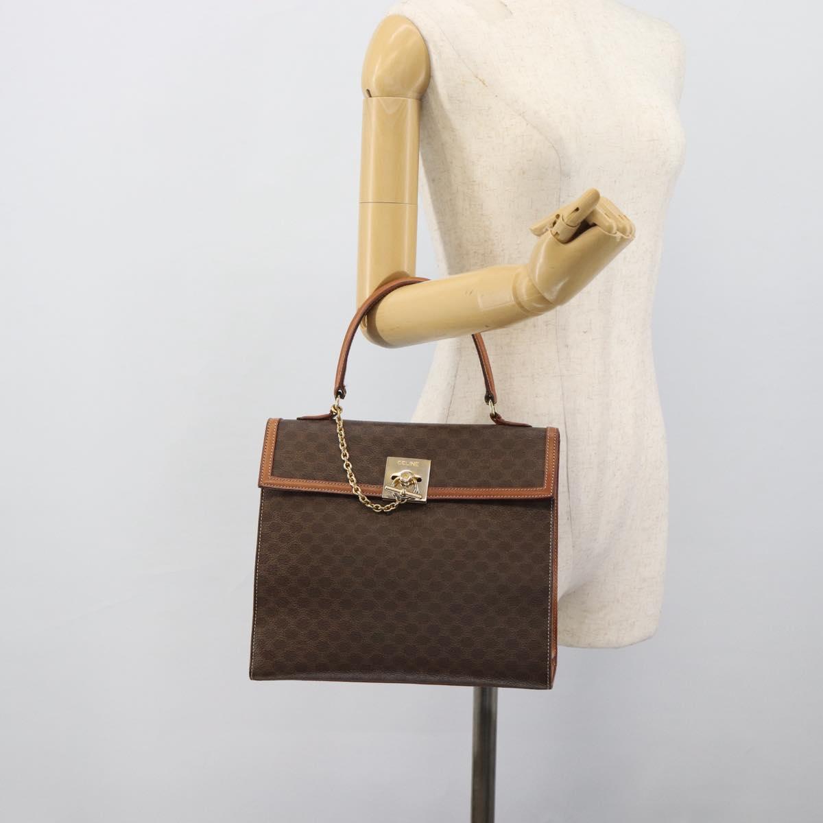 CELINE Macadam Canvas Hand Bag PVC Leather Brown Gold Auth mr2642