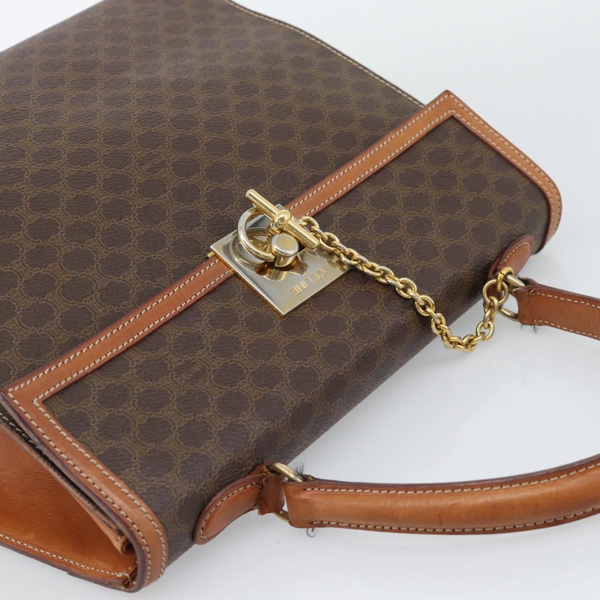 CELINE Macadam Canvas Hand Bag PVC Leather Brown Gold Auth mr2642