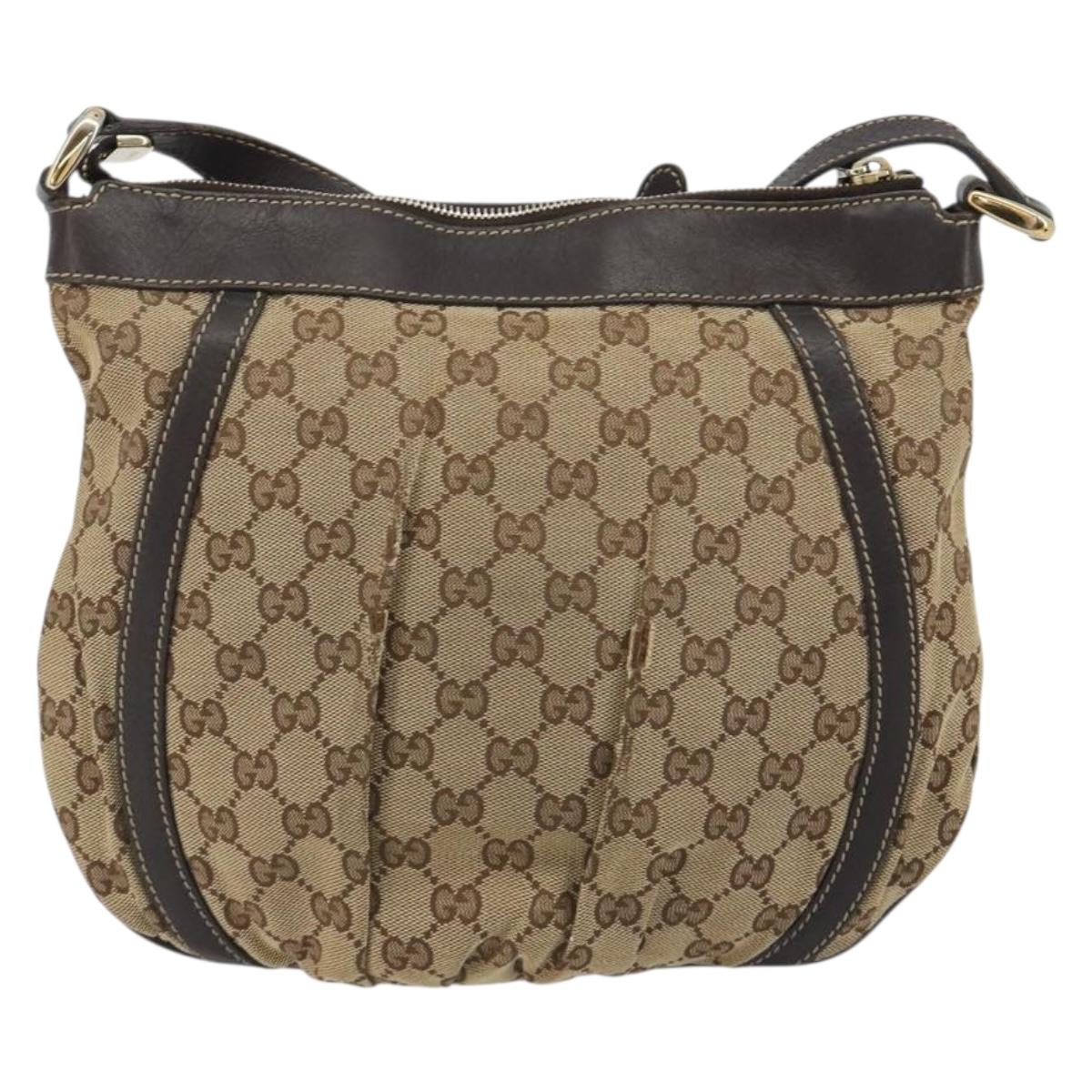 GUCCI GG Canvas Shoulder Bag Beige Gold 203257 Auth mr2643