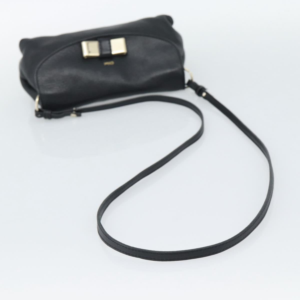 Chloe Shoulder Bag Leather Black Gold Auth mr2644