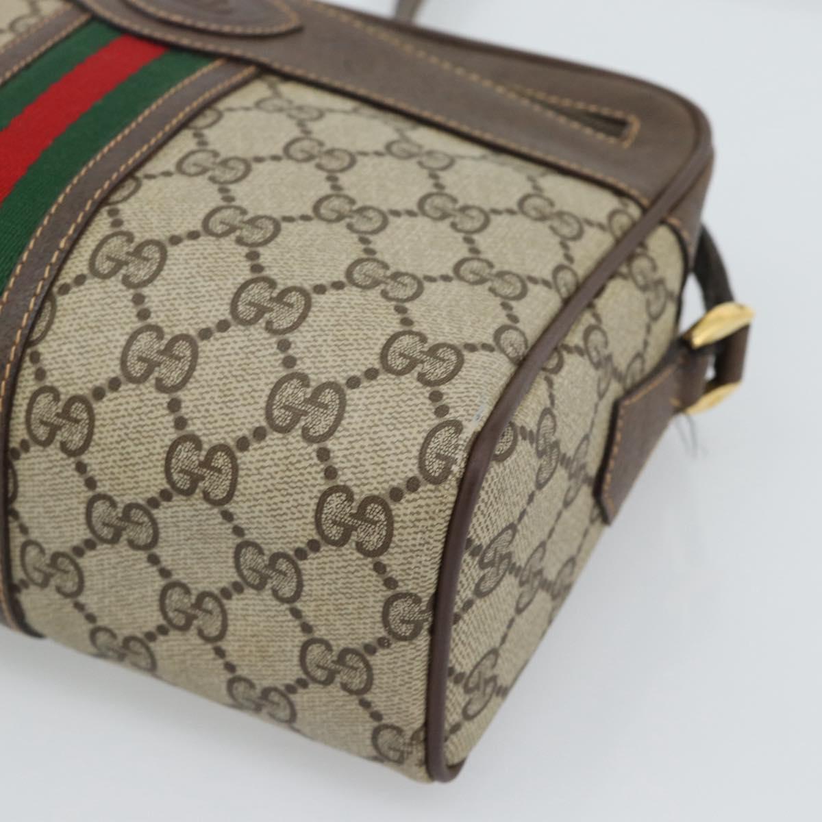 GUCCI GG Supreme Web Sherry Line Bag PVC Beige Gold 00 156 0852 Auth mr2646
