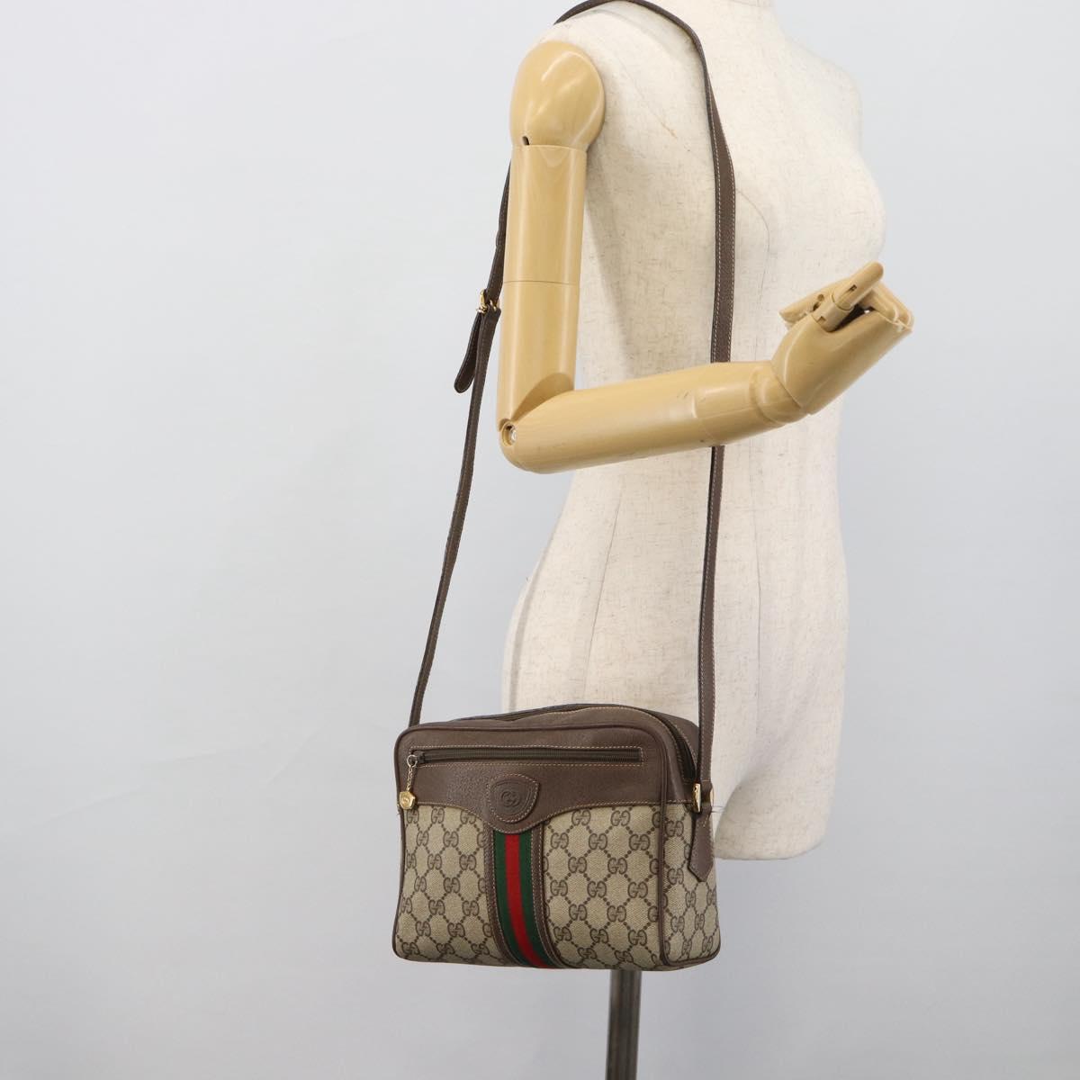 GUCCI GG Supreme Web Sherry Line Bag PVC Beige Gold 00 156 0852 Auth mr2646