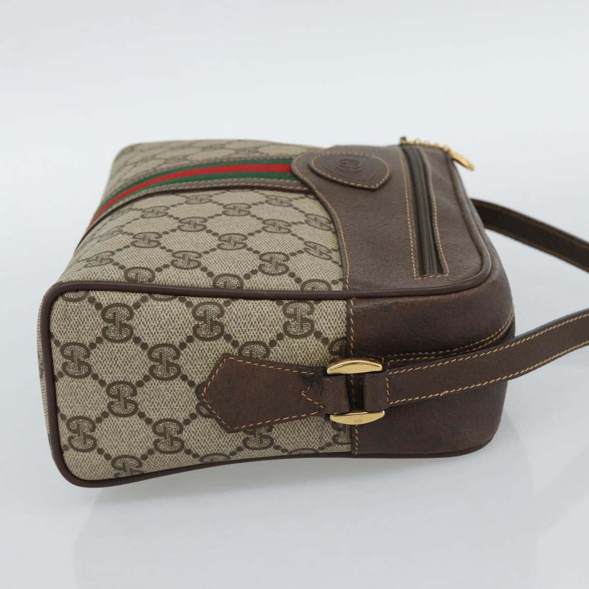 GUCCI GG Supreme Web Sherry Line Bag PVC Beige Gold 00 156 0852 Auth mr2646